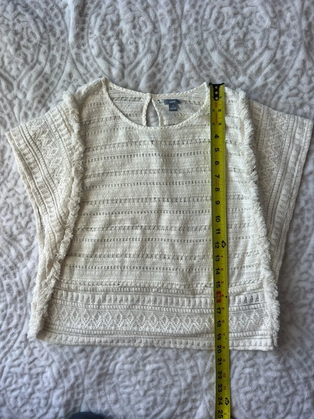 NWOT Aerie White Open-Knit Fringe Trim Short Sleeve Boho Top | Size M - Picture 5 of 10